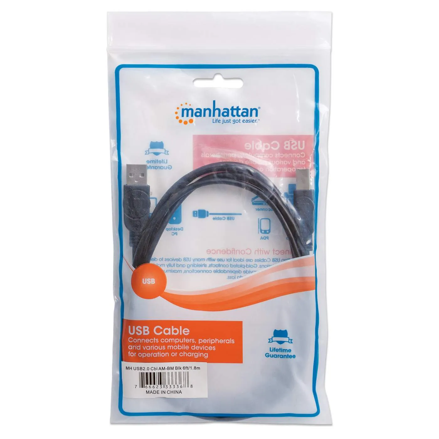 Manhattan Cavo USB 2.0 USB-A USB-B 1,8 m Nero Hi-Speed