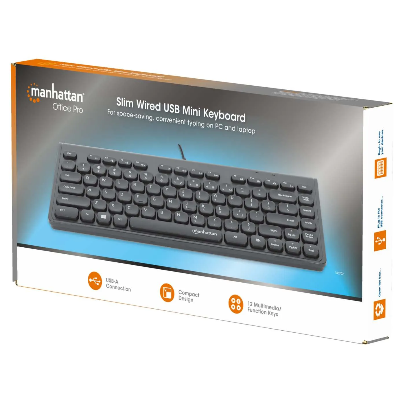 Manhattan Tastiera USB Mini Filo Compatta Nera 82 Tasti
