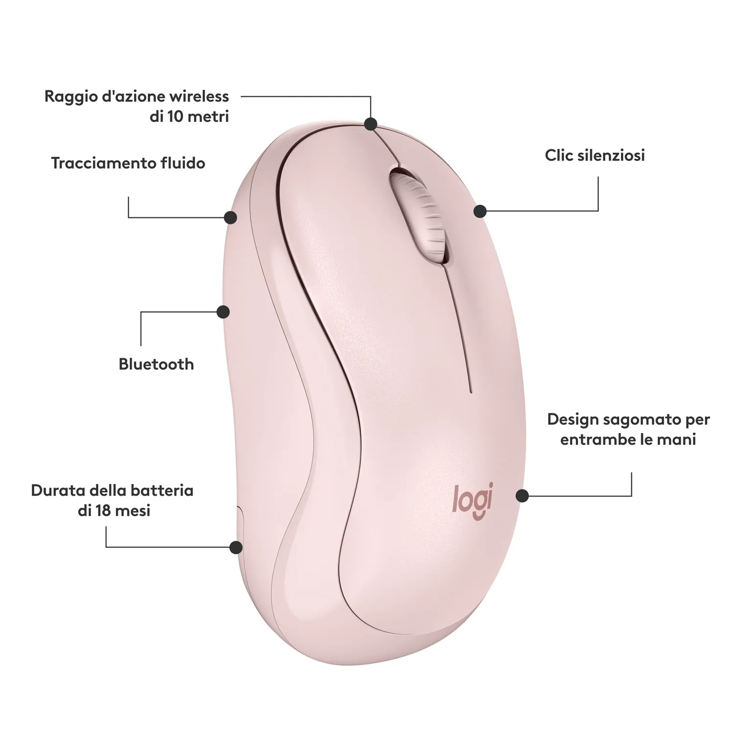 Logitech M240 mouse wireless rosa silenzioso Bluetooth