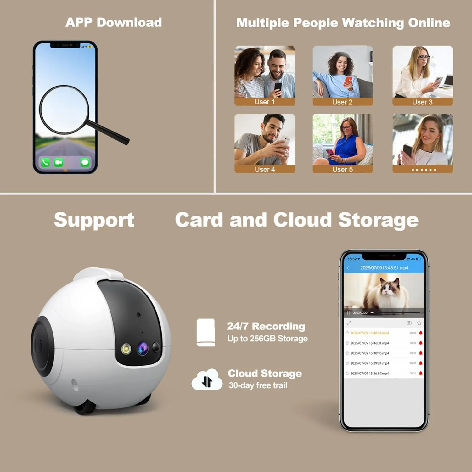 Zunate Telecamera Robot WiFi 2,5K 4MP con Ruote Bidirezionale