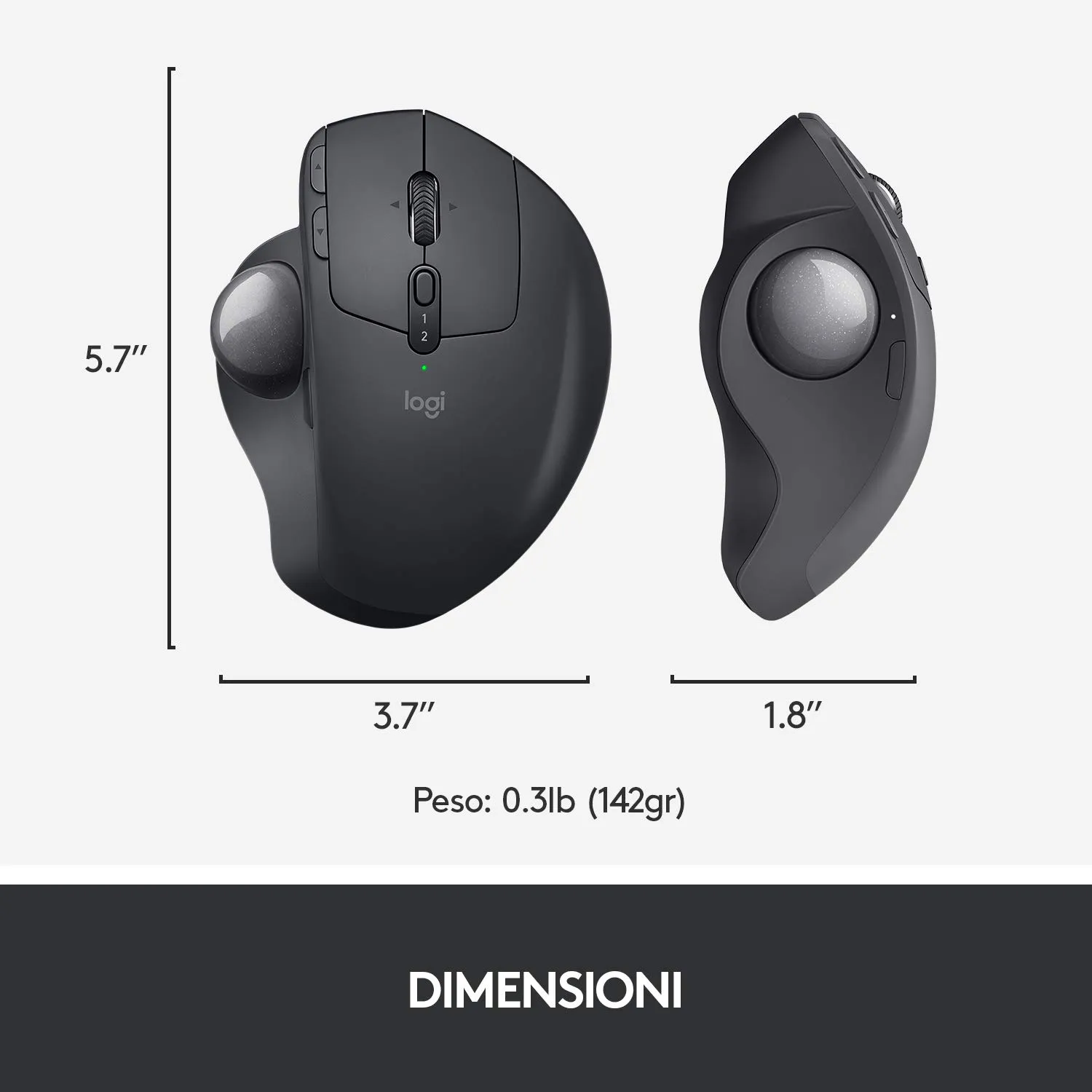 Logitech MX Ergo Trackball Mouse Wireless Ergonomico Precisione