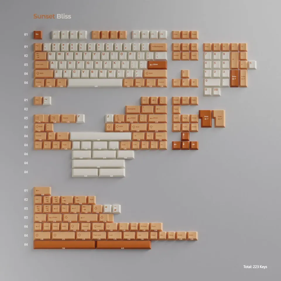 Wuque WS Sunset Bliss keycaps PBT double-shot Cherry 223 tasti
