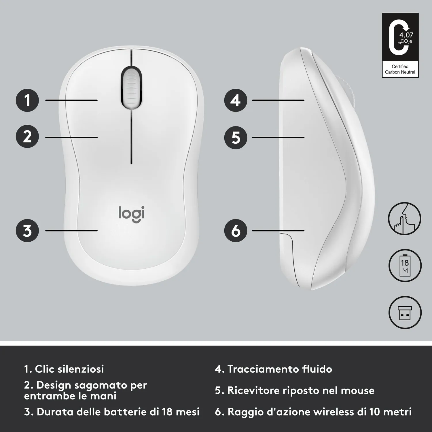 Logitech M220 Silent mouse wireless bianco silenzioso