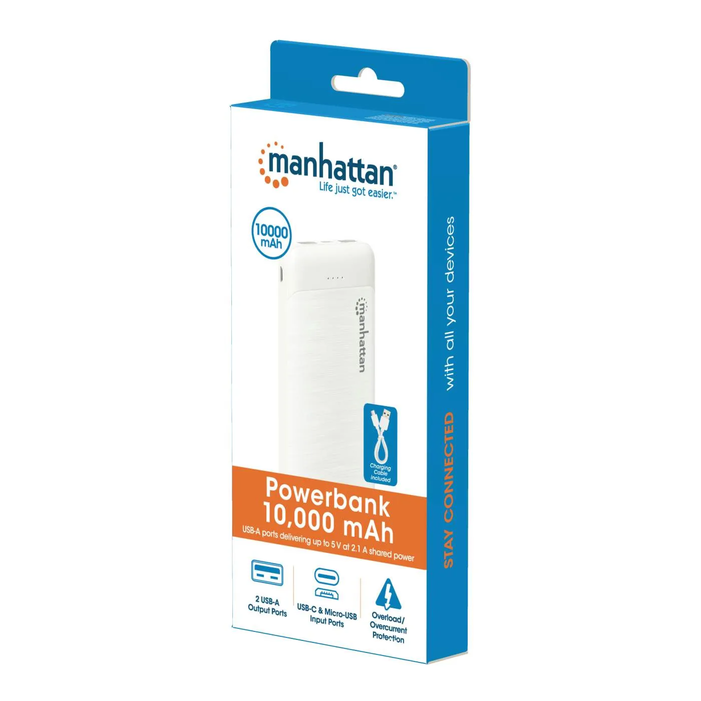 Manhattan power bank 10000 mAh 2 USB-A portatile