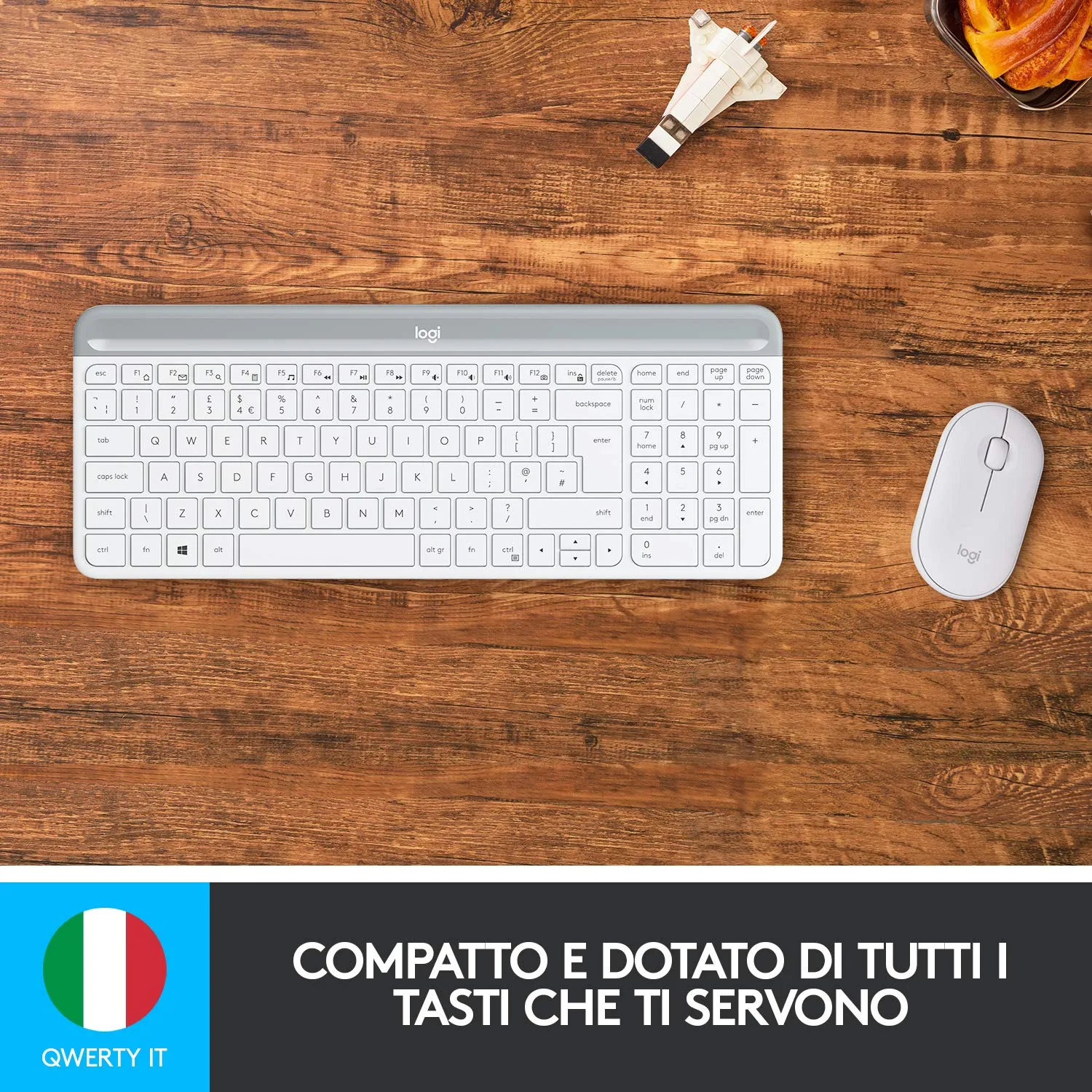 Logitech MK470 Slim kit tastiera e mouse wireless bianco silenzioso