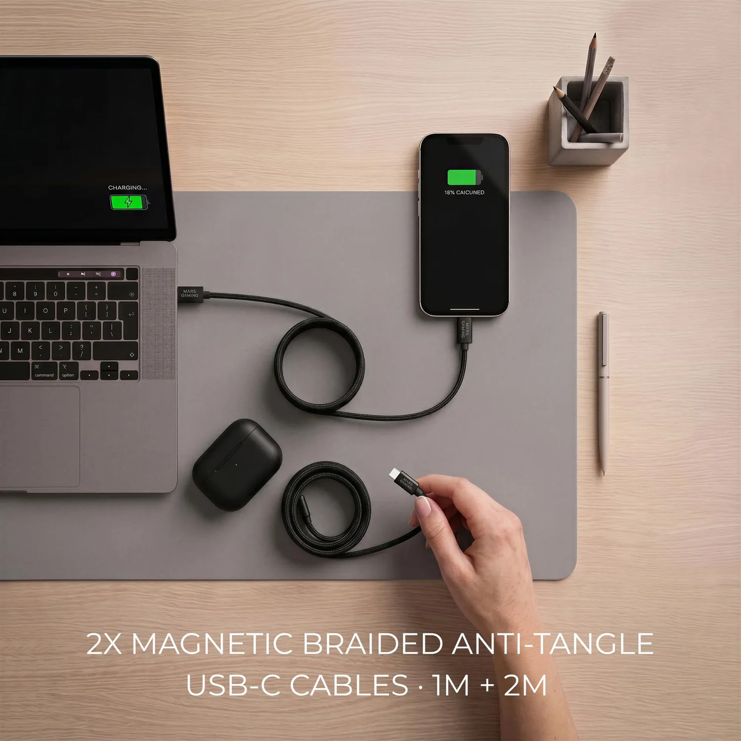 Mars Gaming MCA-100X2 Pack 2 Cavi USB-C 100W Nero