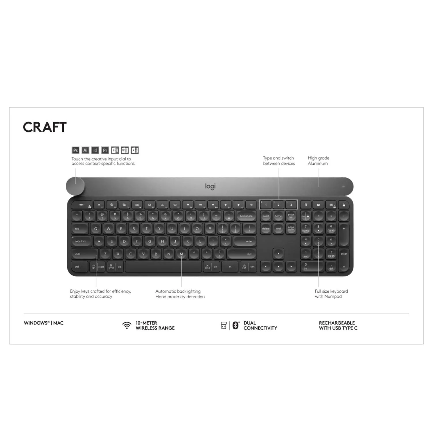 Logitech Craft tastiera wireless retroilluminata ITA