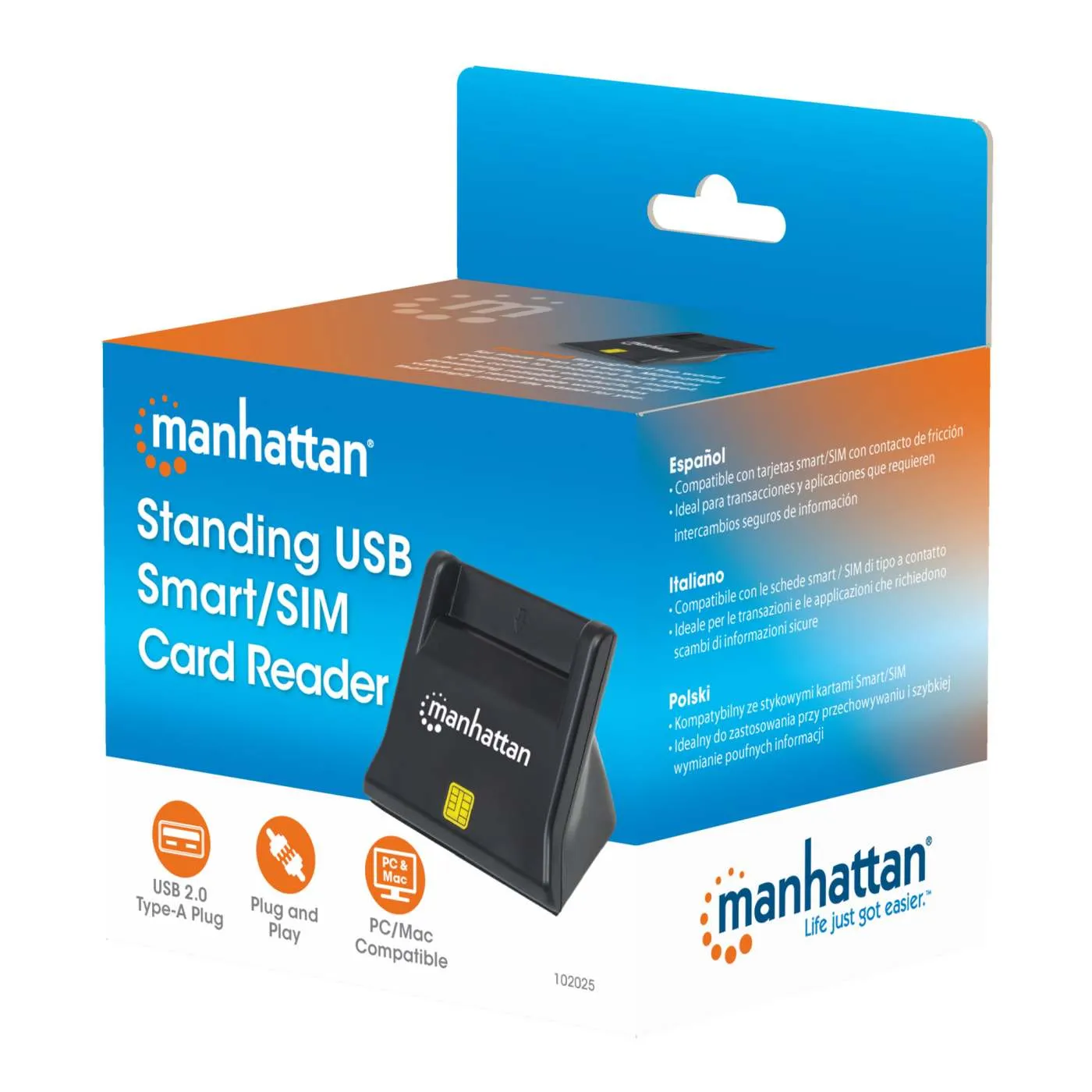 Manhattan Lettore Smart Card USB-A da Scrivania Verticale