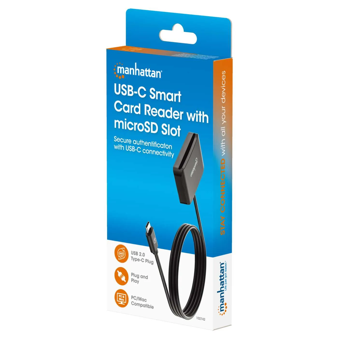 Manhattan Lettore Smart Card USB-C con Slot microSD Nero