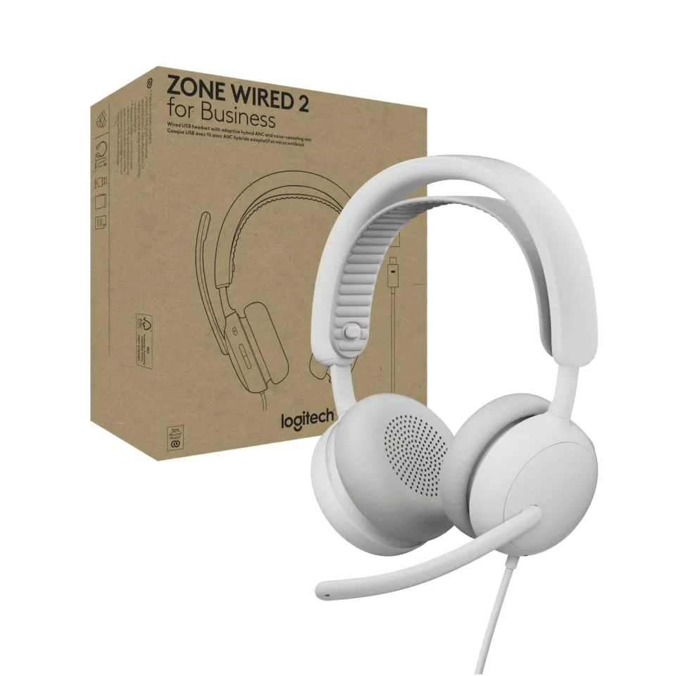 Logitech Zone Wired 2 cuffia Teams USB-C bianca ANC ibrida