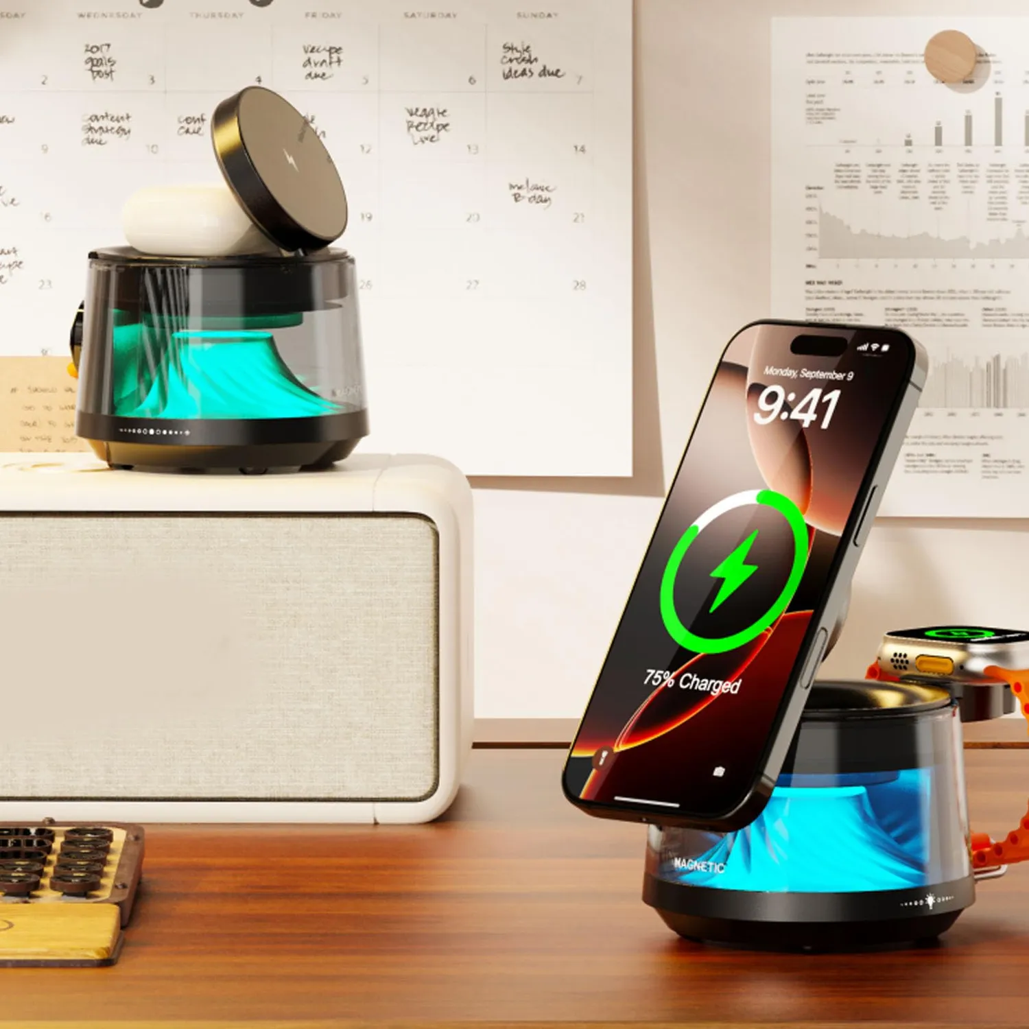 Zunate Stazione Ricarica Wireless 15W 3-in-1 Lampada BT