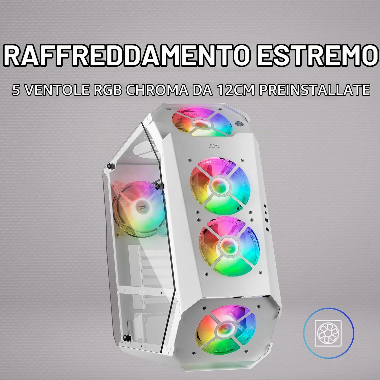 Mars Gaming MC51W case PC ATX bianco vetro temperato