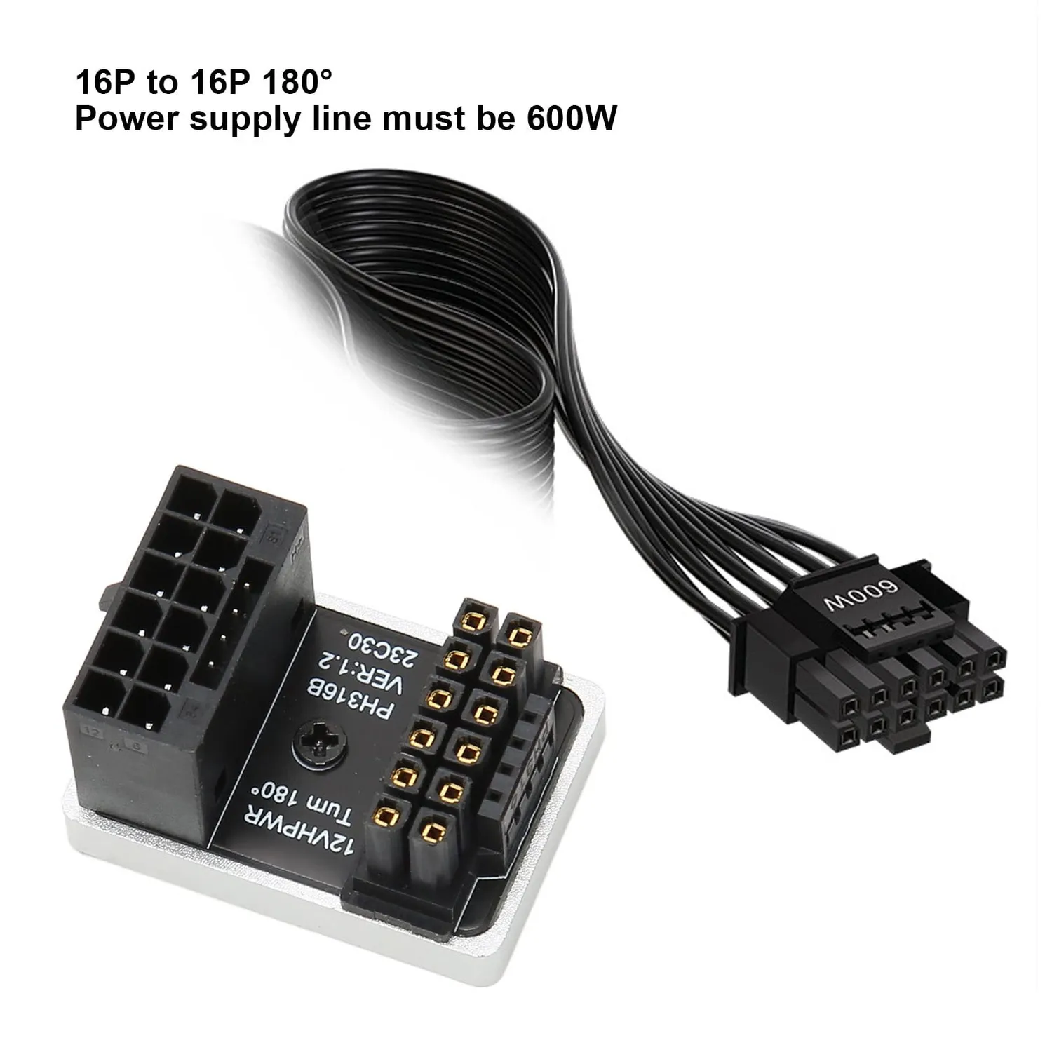 Zunate Adattatore GPU 16 pin 180° argento 600W PCIe