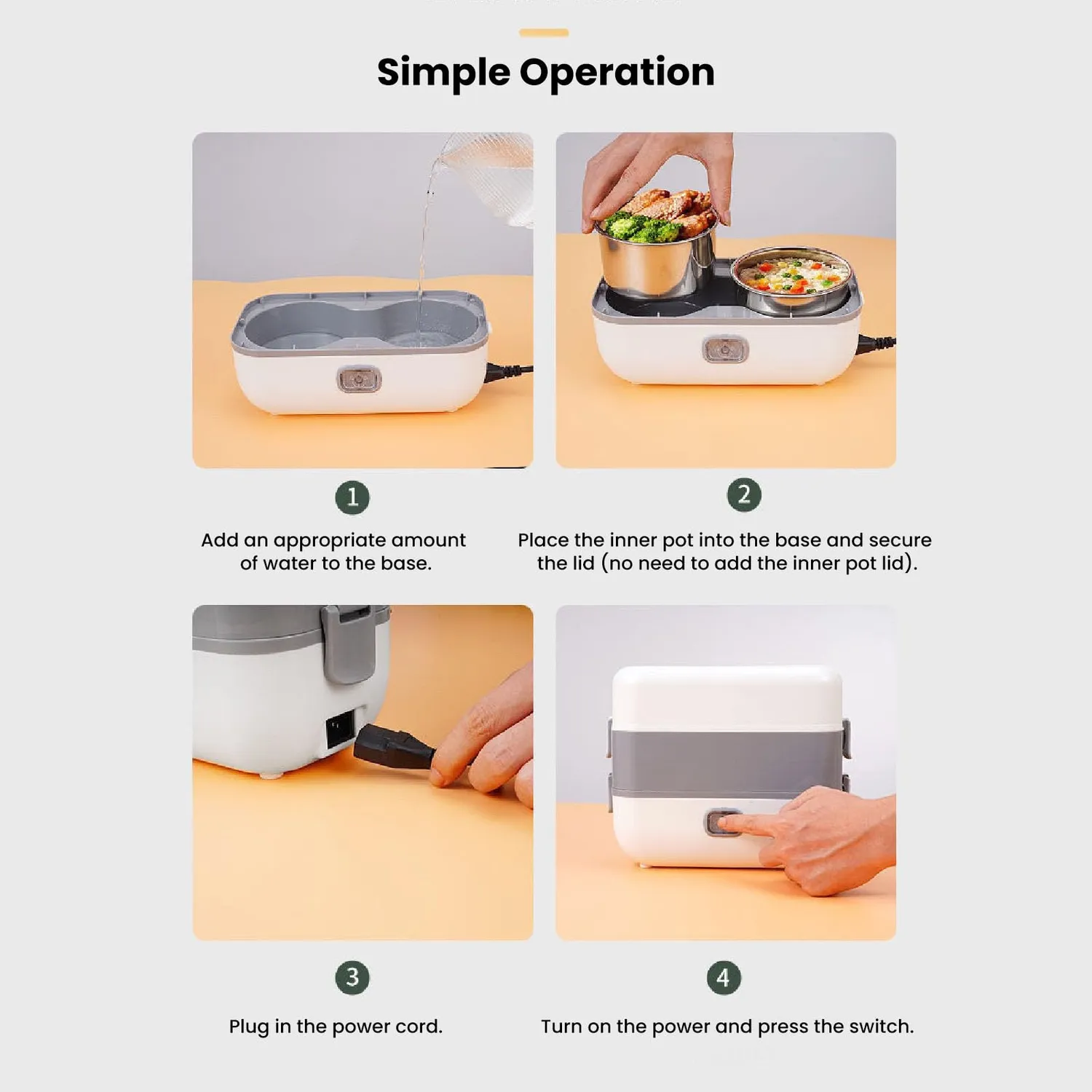 Zunate Lunch Box Elettrico Riscaldato 4 Contenitori Acciaio 220V
