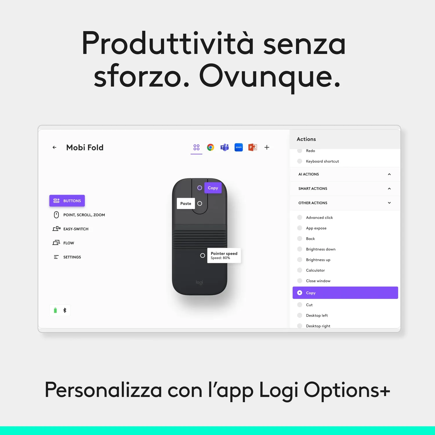 Logitech Mobi Fold mouse grafite Bluetooth 4K DPI