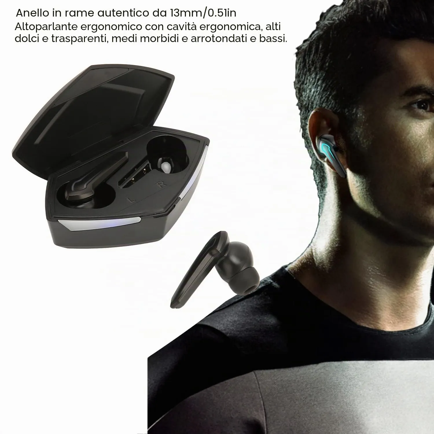 Zunate Auricolari Gaming Bluetooth 5.2 Neri 45 ms