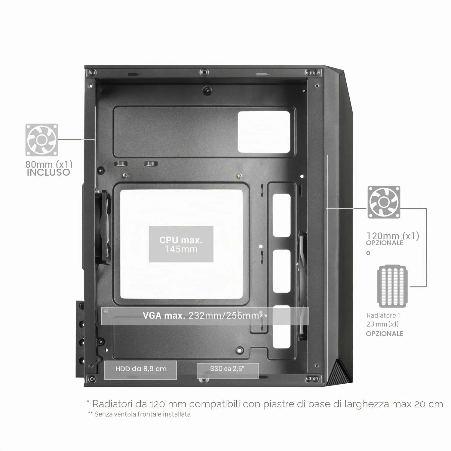 Mars Gaming MC-S1 case PC Micro-ATX bianco ARGB
