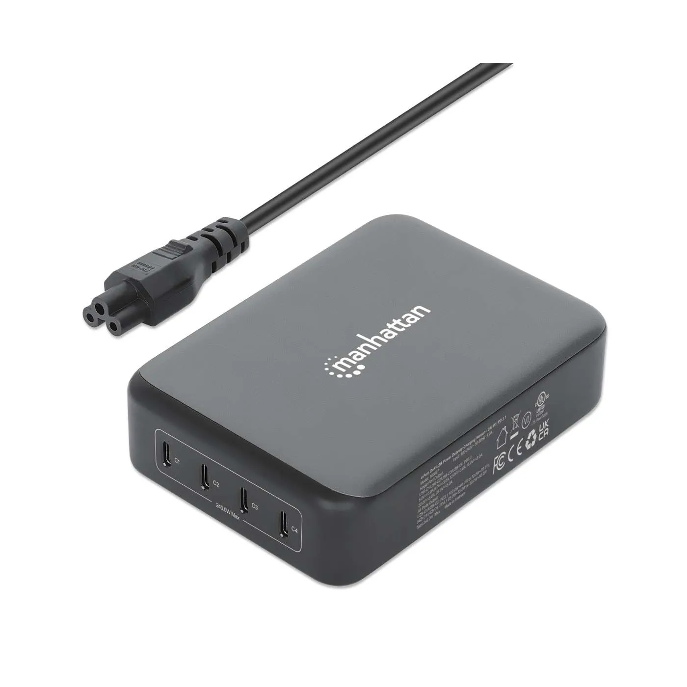 Manhattan 240W stazione ricarica GaN 4 porte USB-C nera
