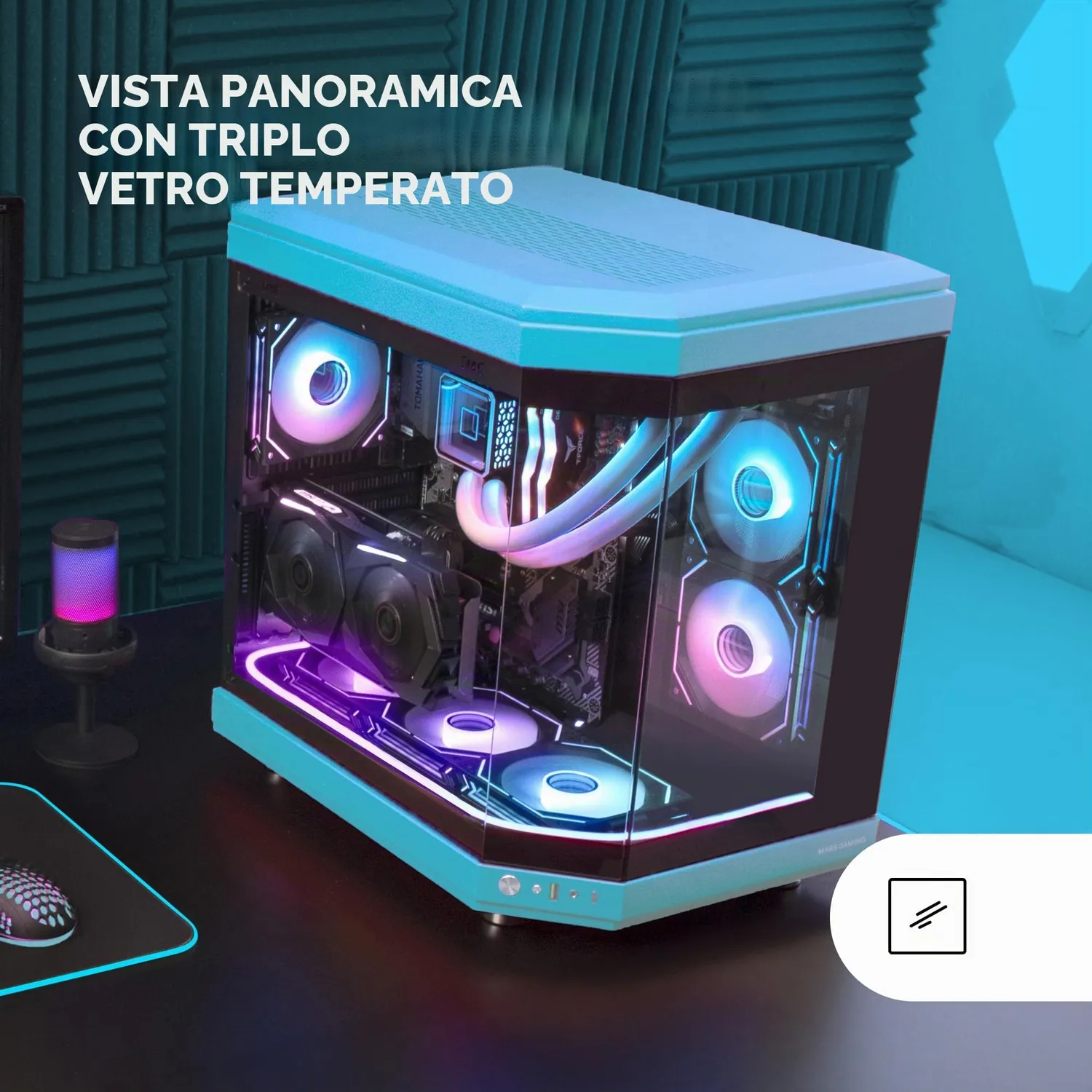 Mars Gaming MC-3T case ATX vetro blu tripla finestra
