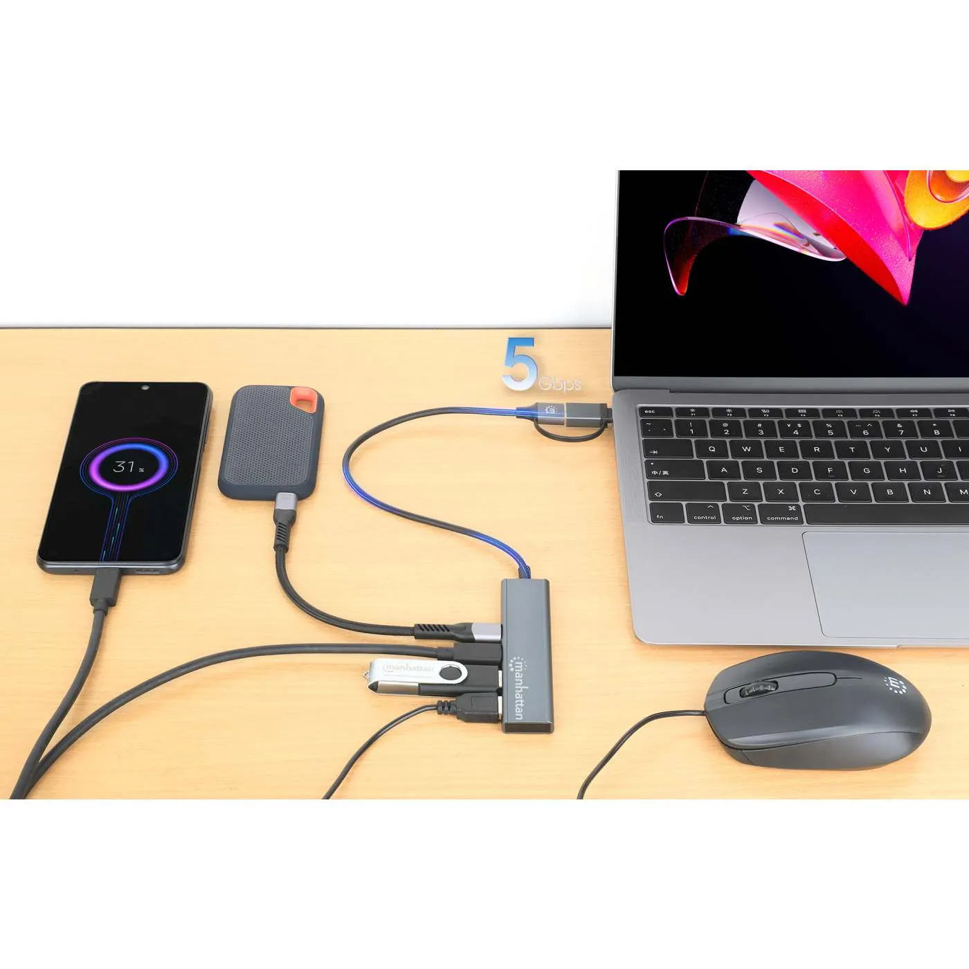 Manhattan 4-Port USB 3.0 Combo Hub 2x2 hub usb 5 Gbps