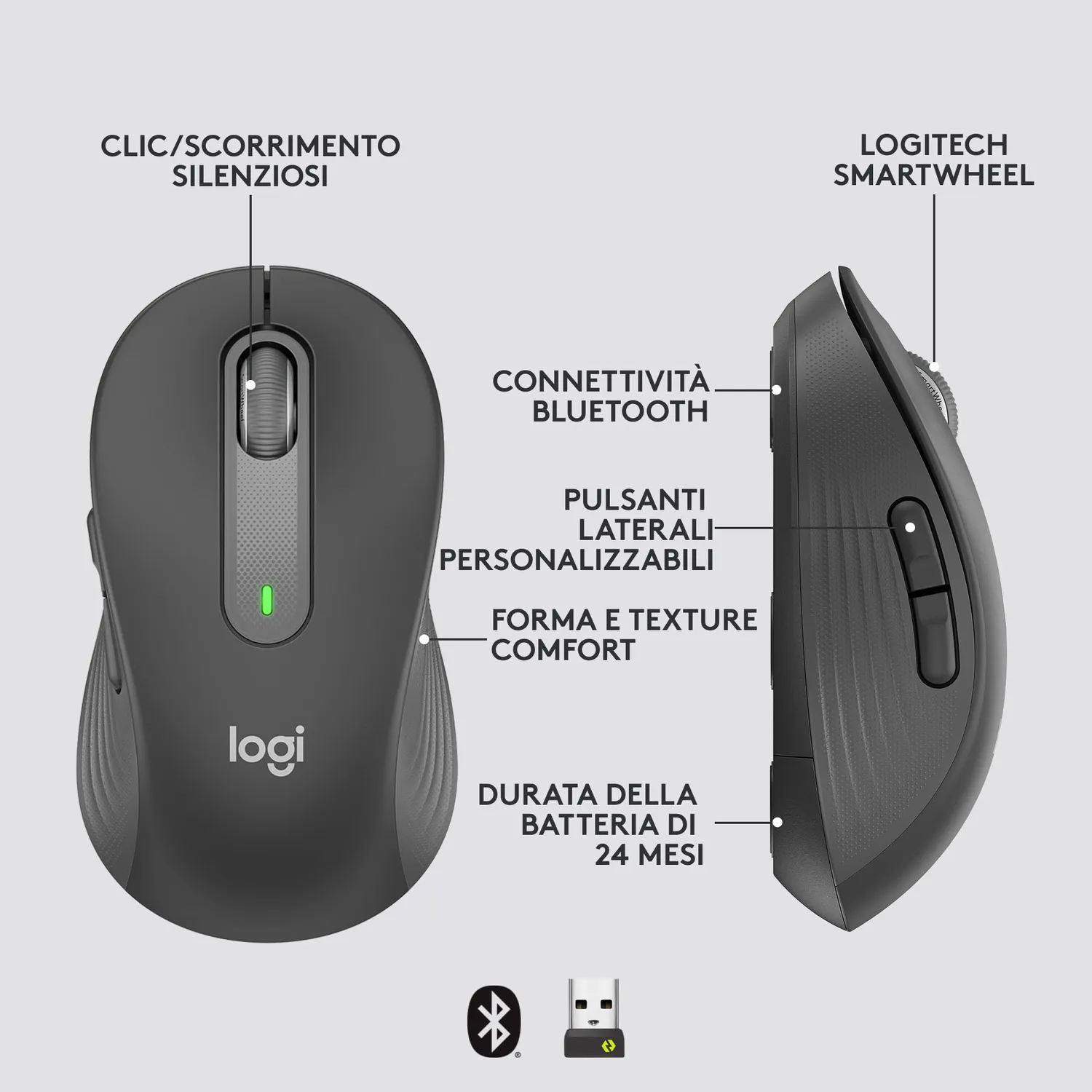Logitech Signature M650 mouse business grigio bianco