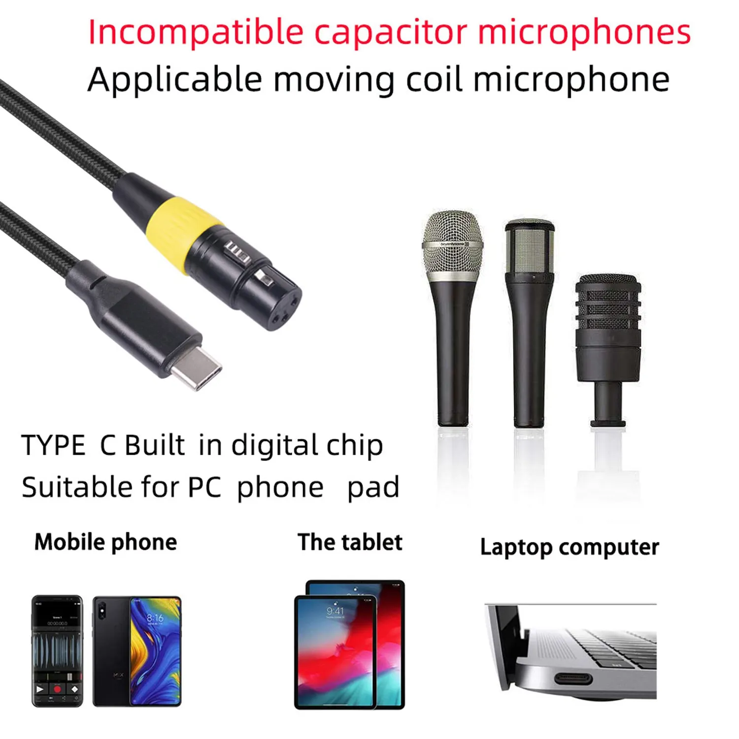 Zunate cavo XLR a USB-C microfono PC nylon 48kHz