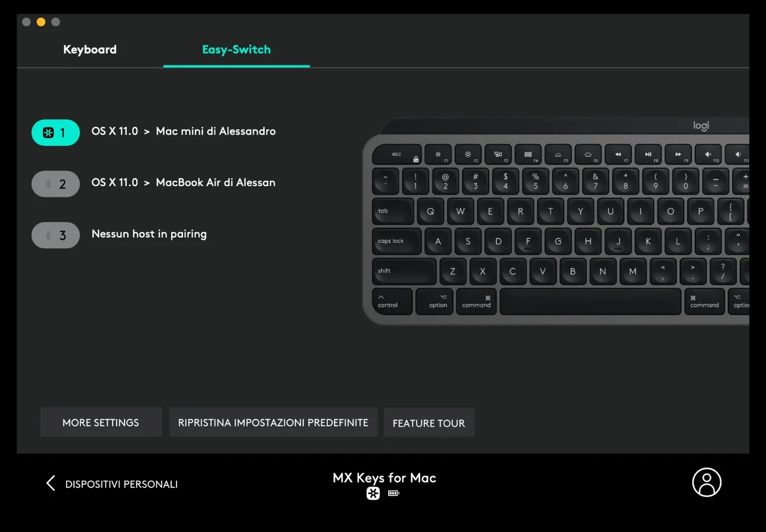 Logitech MX Keys for Mac tastiera wireless grigia retroilluminata