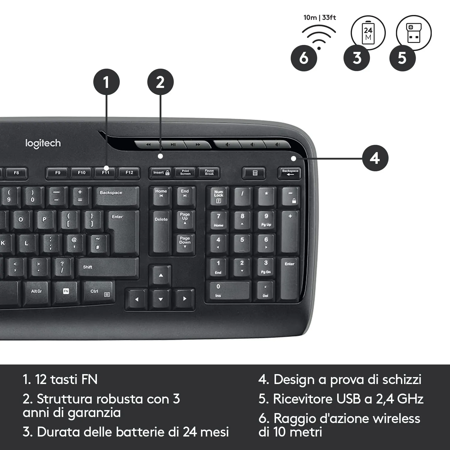Logitech MK330 kit tastiera e mouse wireless italiano