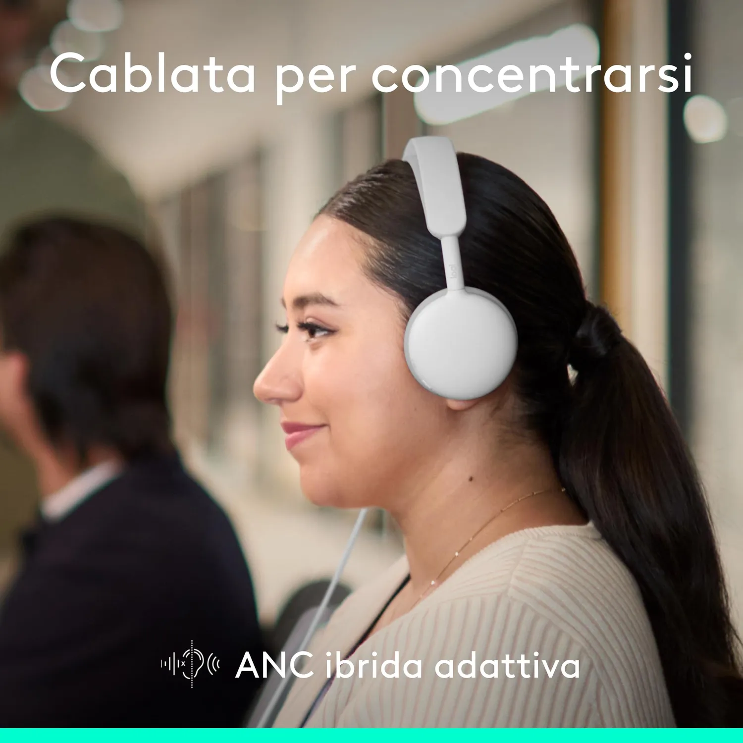 Logitech Zone Wired 2 cuffia Teams USB-C bianca ANC ibrida