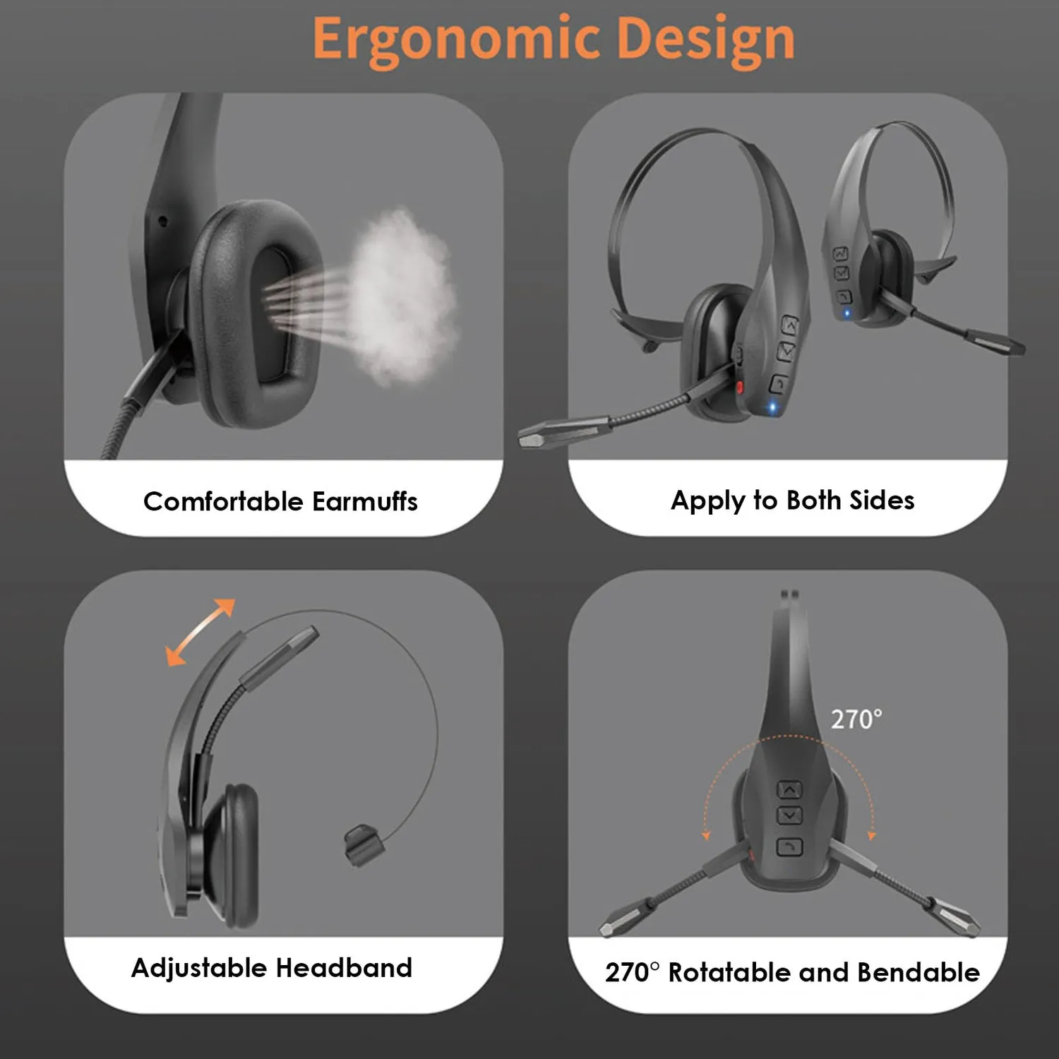 Zunate Auricolare Bluetooth Monoorecchio 56 Ore Mute 350mAh