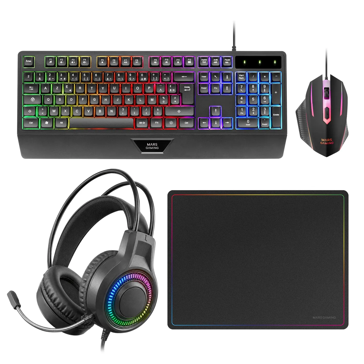 Mars Gaming MCPXBFR combo tastiera mouse tappetino FR nero