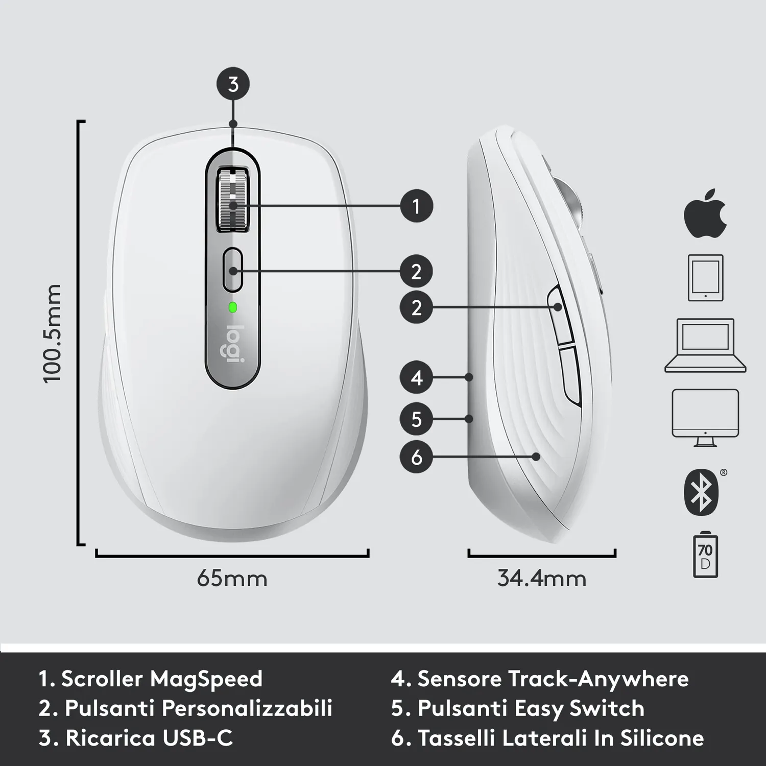 Logitech MX Keys Mini Anywhere 3 combo Mac grigio chiaro