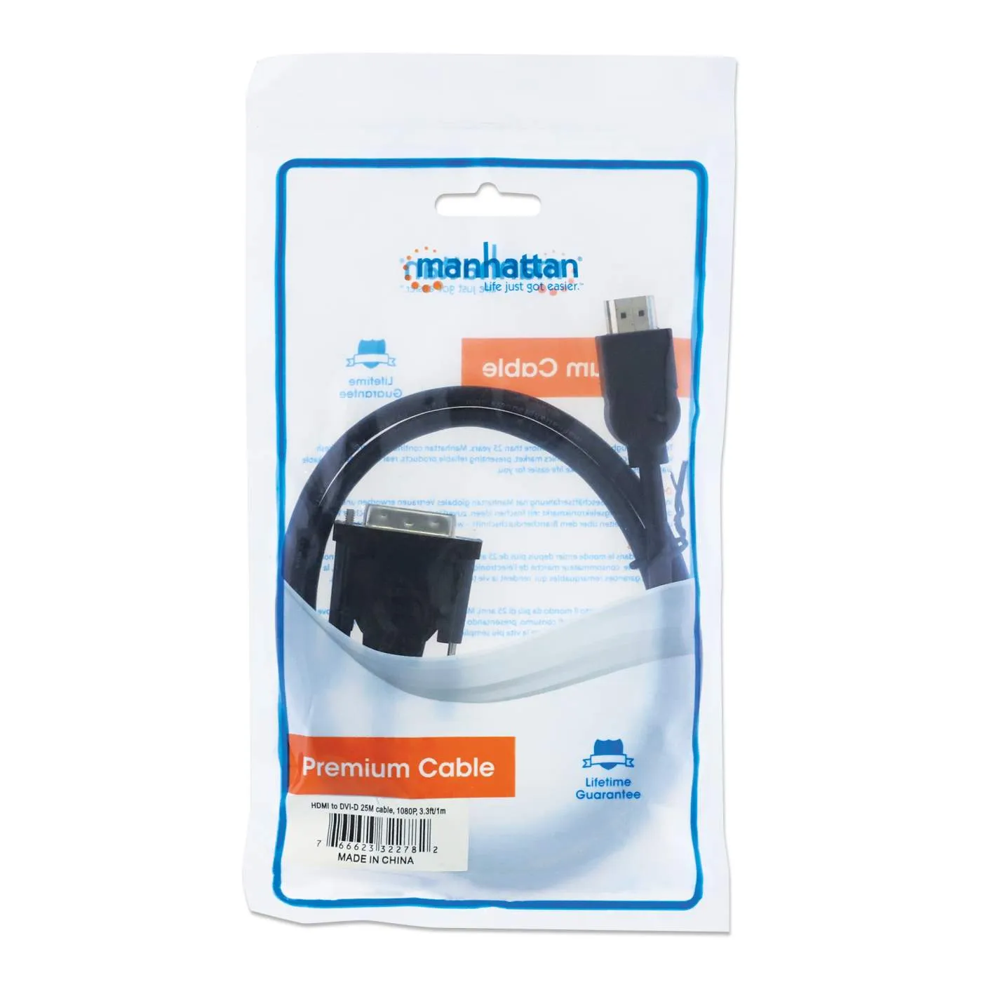 Manhattan Cavo HDMI DVI-D Maschio 1 m Schermato Full HD