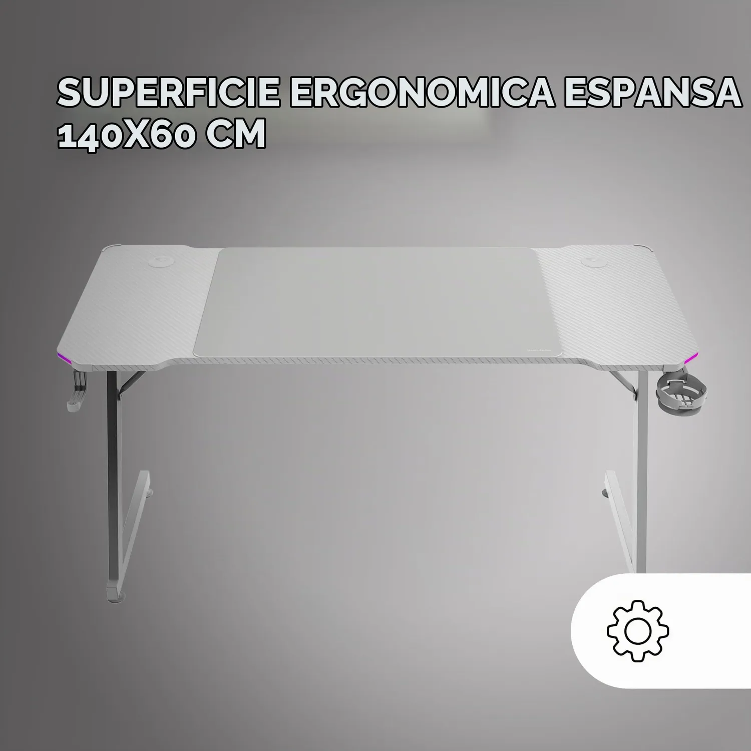 Marsgaming MGD-X140RGB scrivania gaming 140x60 bianca ARGB