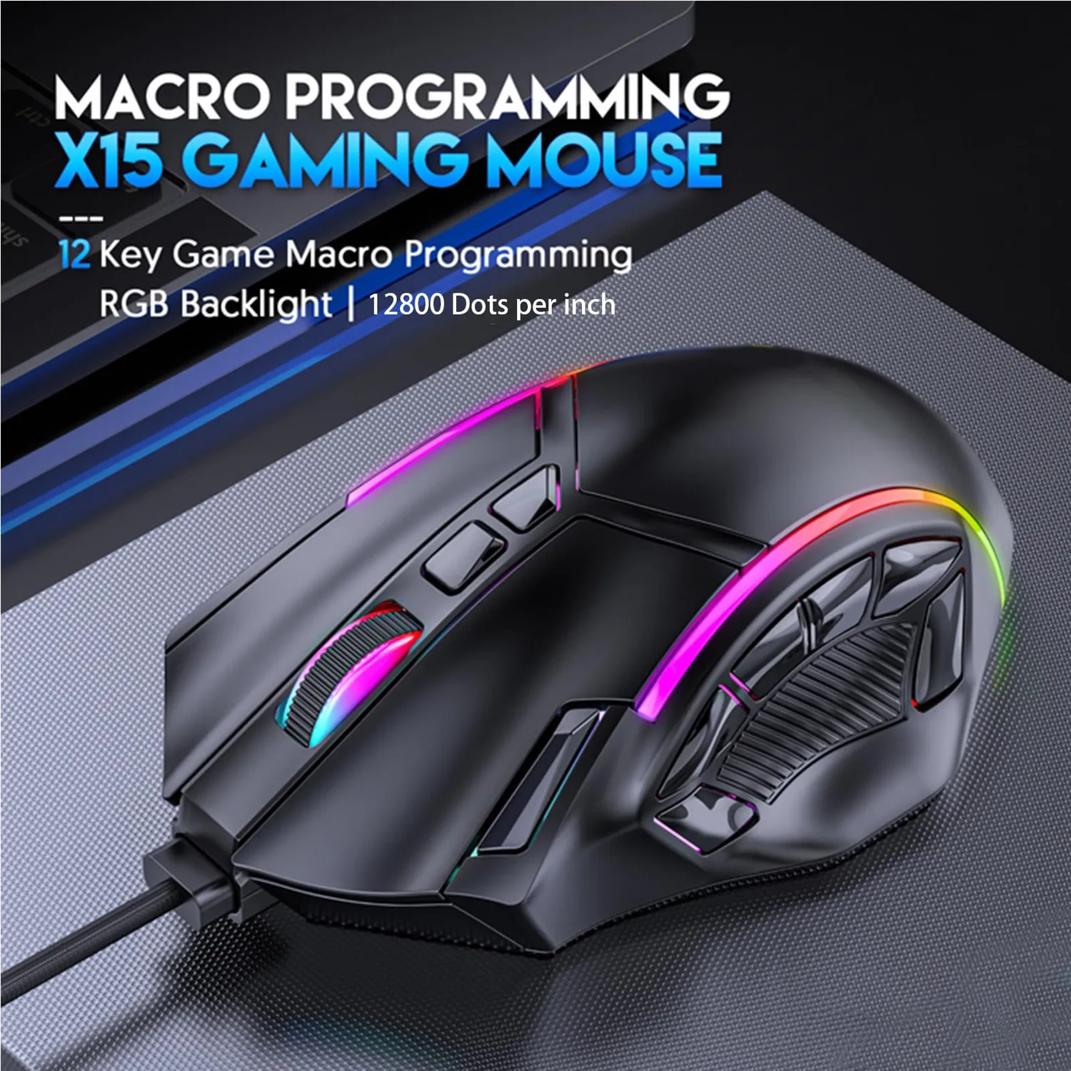 Zunate Mouse Gaming RGB 12800 DPI 7 Tasti Cablato