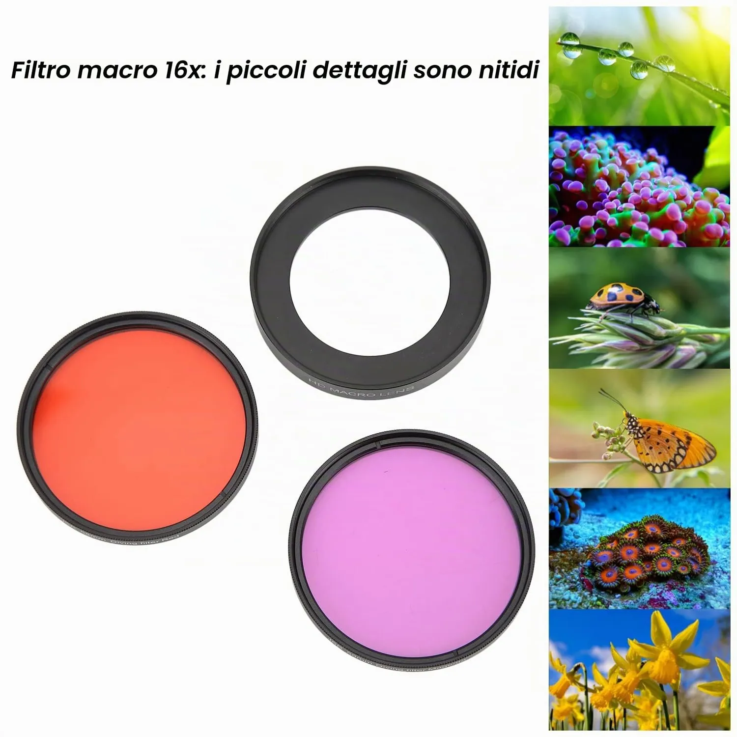 Zunate kit filtri 58mm macro 16x subacqueo rosso viola