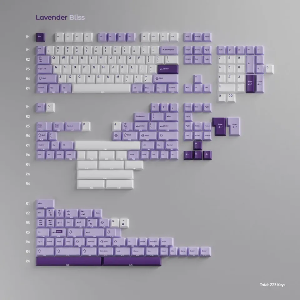 WS Lavender Bliss keycaps PBT double-shot 223 tasti