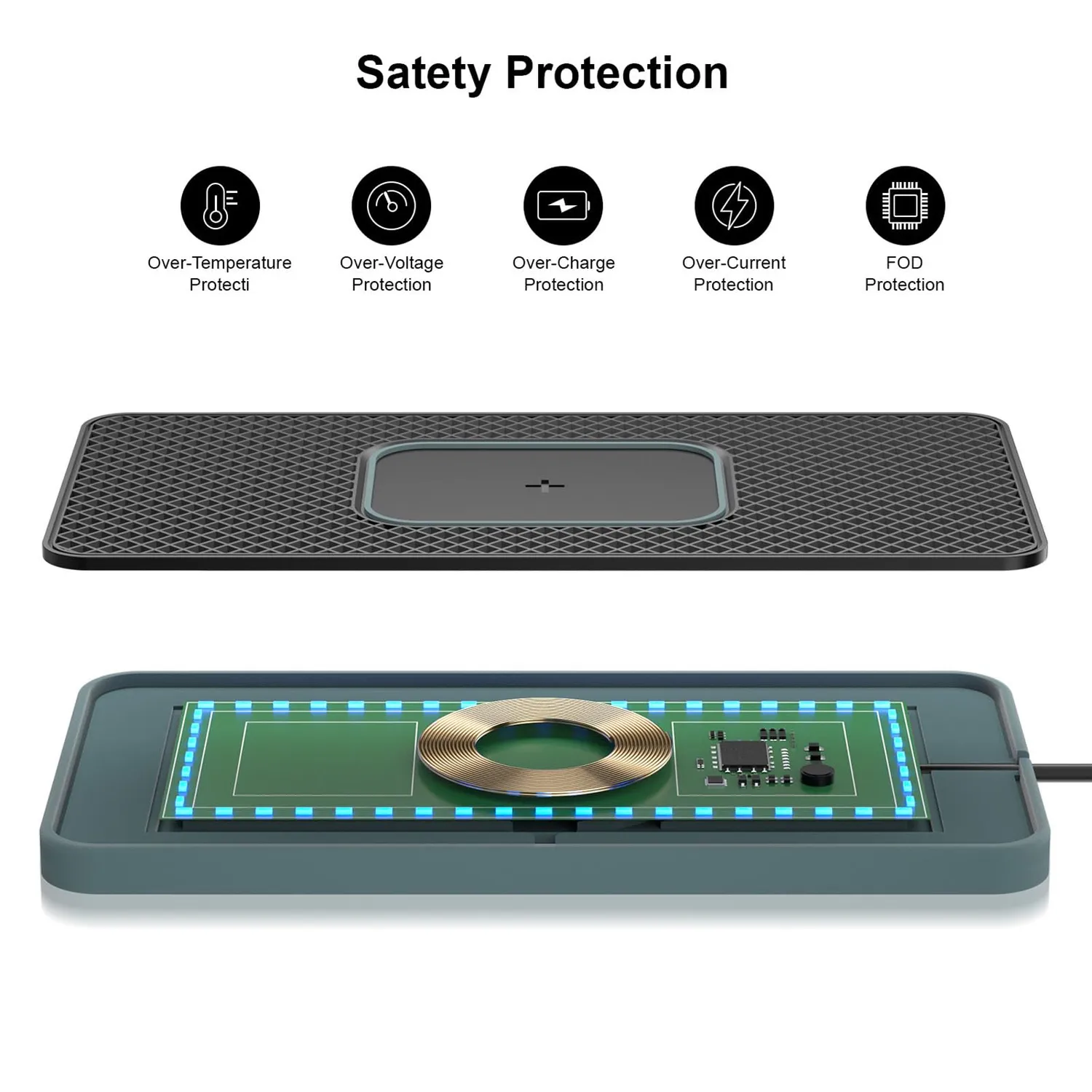 Zunate Tappetino Ricarica Wireless Auto 20W RGB Antiscivolo