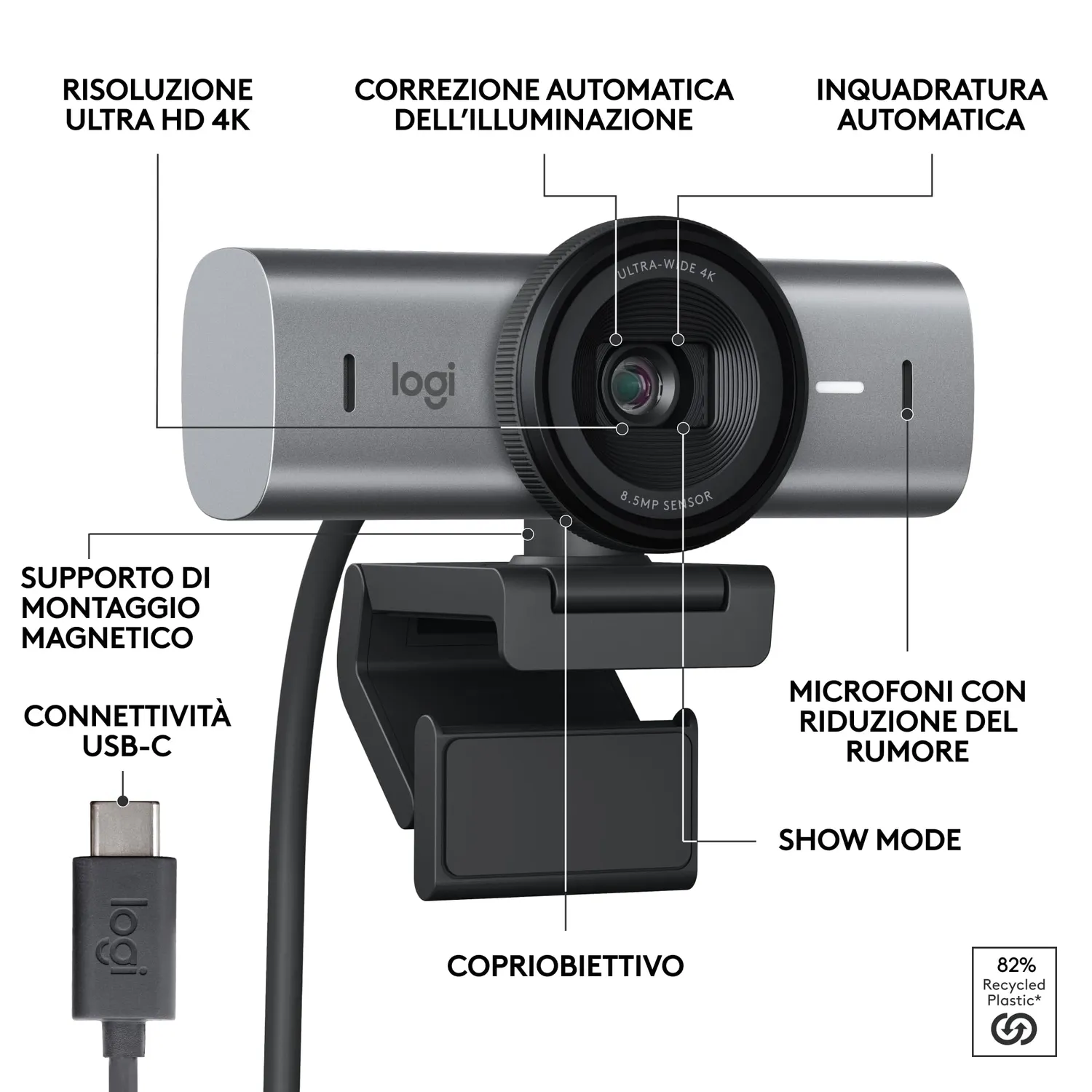 Logitech MX Brio 4K webcam grafite Ultra HD streaming