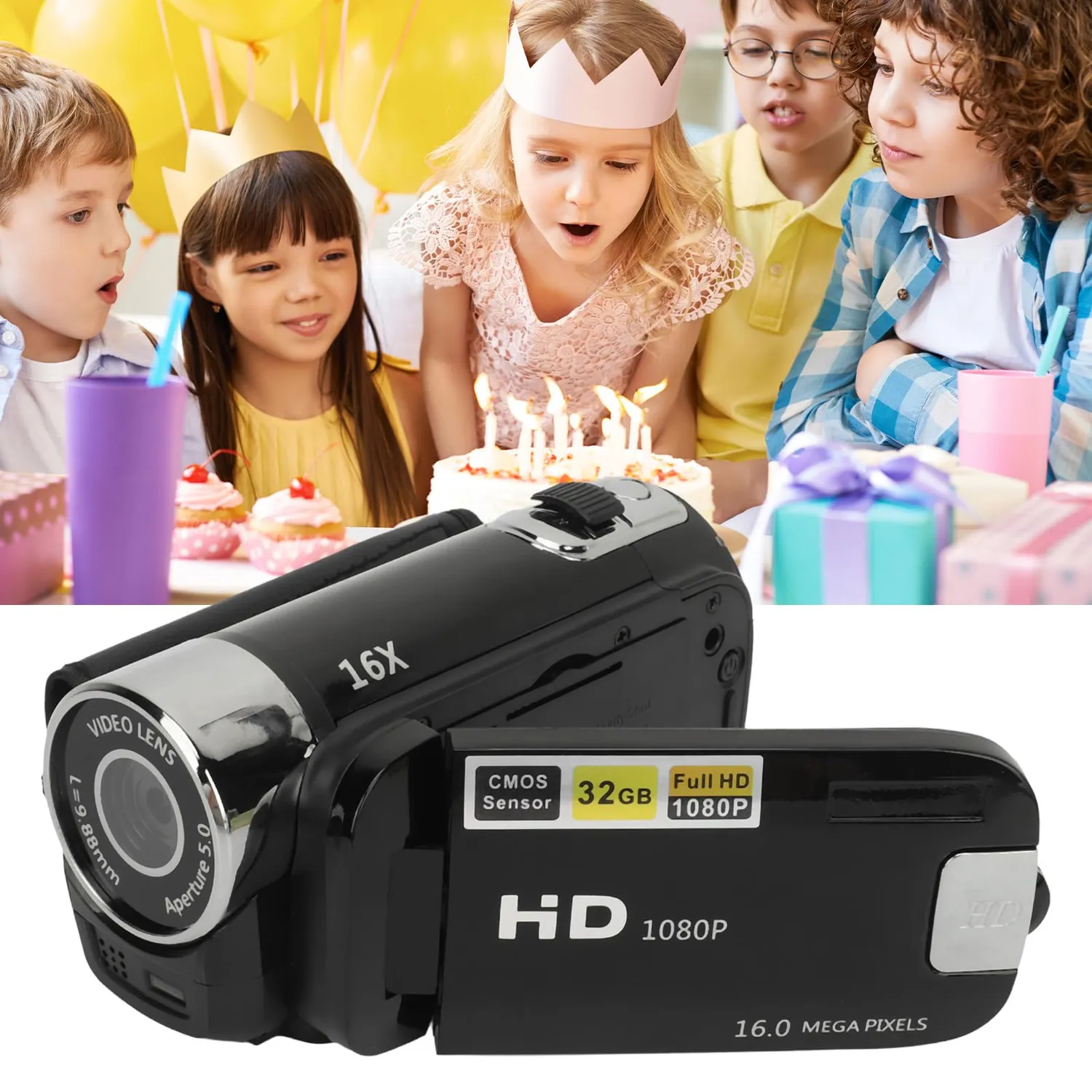 Zunate fotocamera digitale 1080P 16MP zoom 16X nera 2,4"