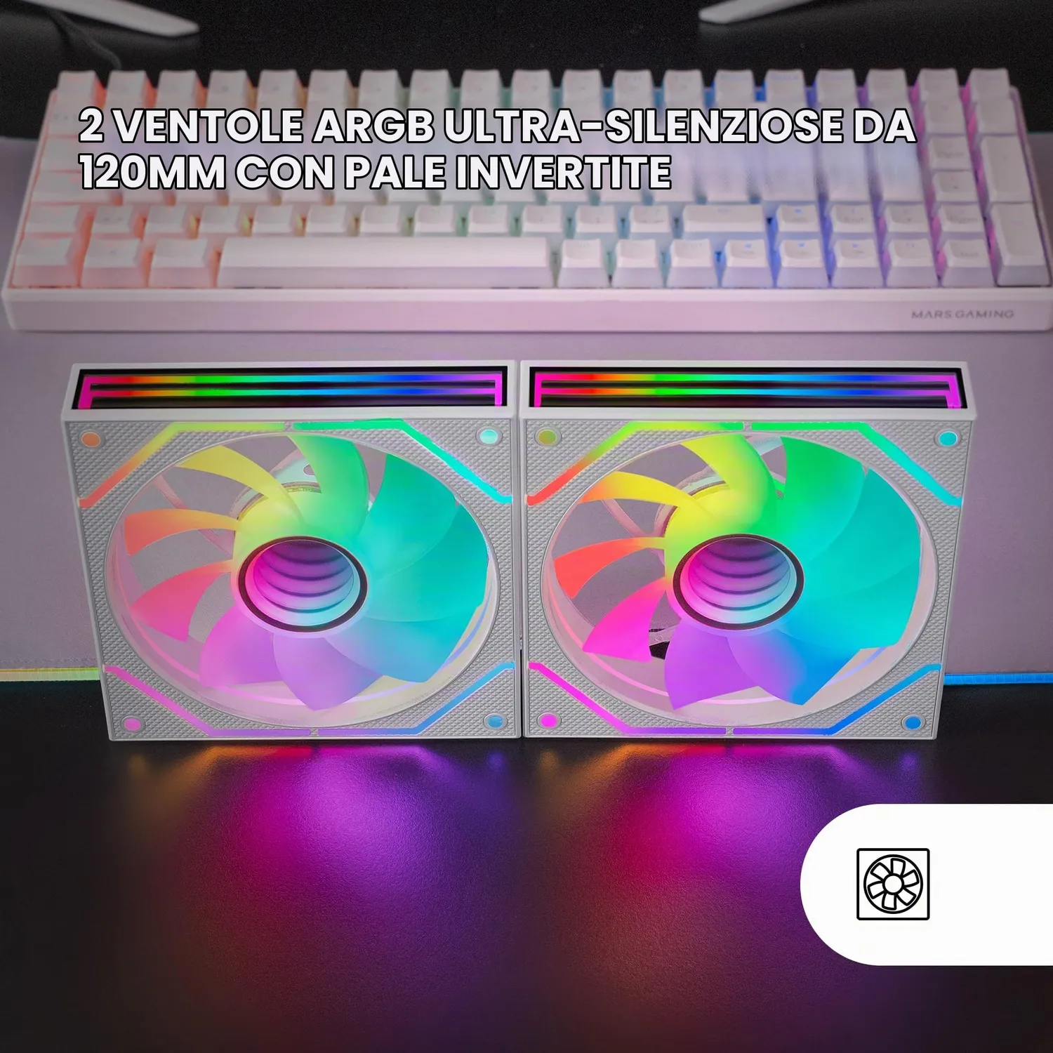 Mars Gaming MF-3DPROX2R ventole PC 120mm kit 2 bianche ARGB