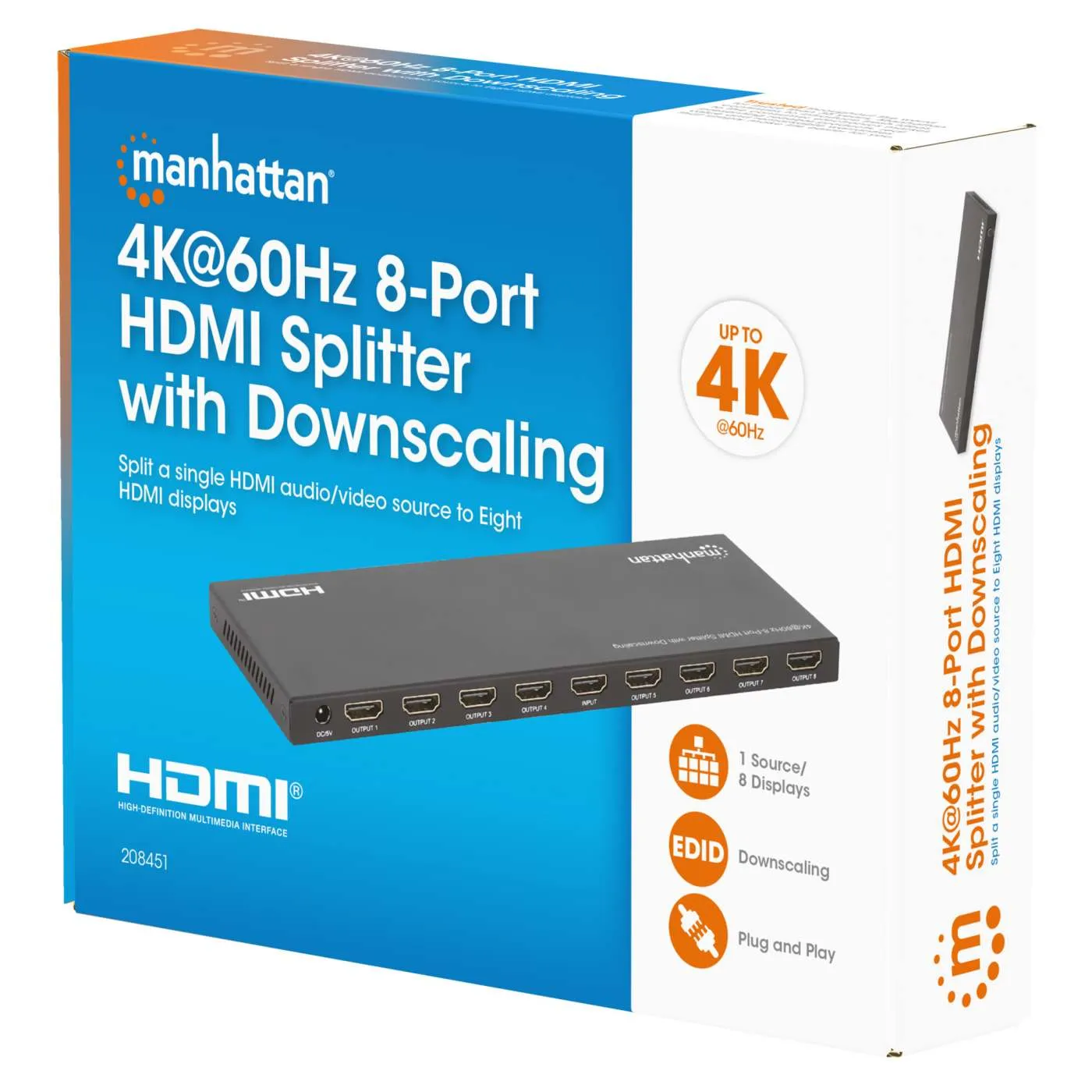 Manhattan 4K@60Hz splitter HDMI 8 porte con downscaling