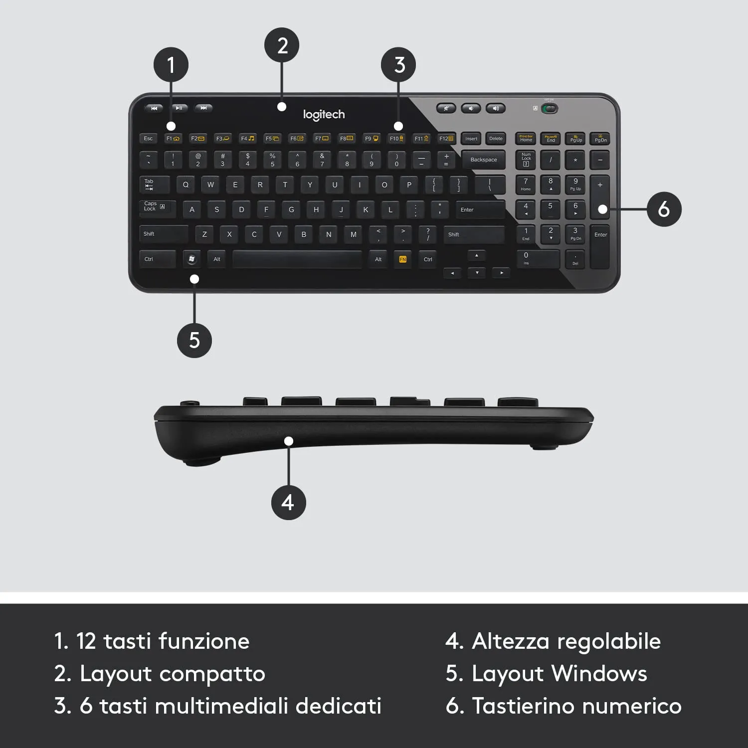 Logitech K360 tastiera wireless ITA QWERTY compatta