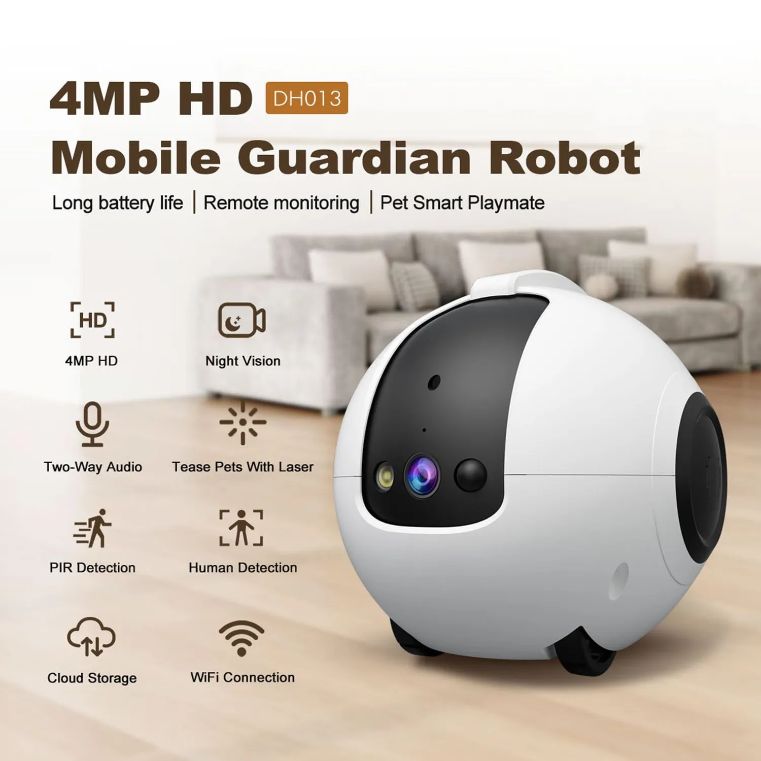 Zunate Telecamera Robot WiFi 2,5K 4MP con Ruote Bidirezionale