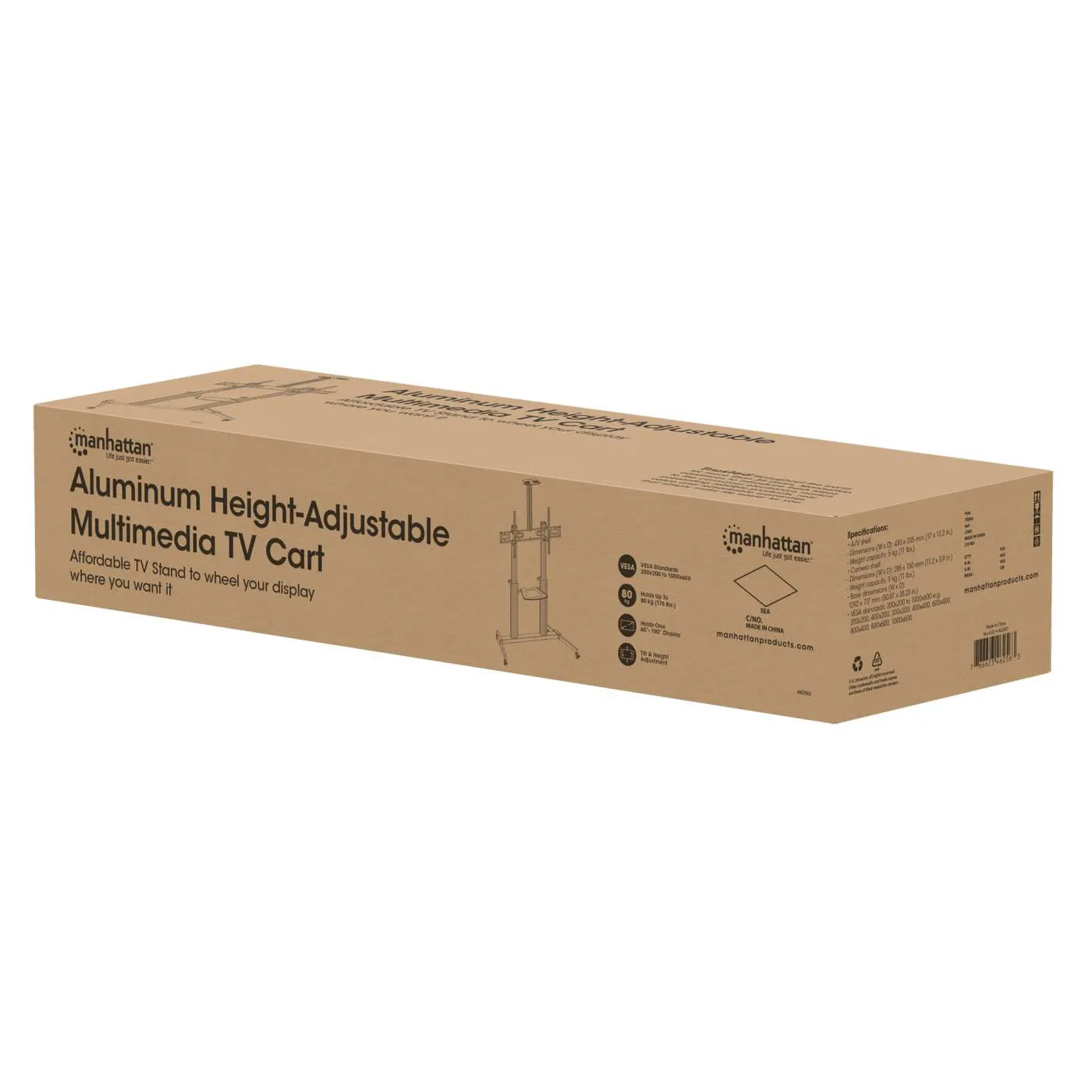 Manhattan Carrello TV 60-100'' alluminio con ruote 80 kg
