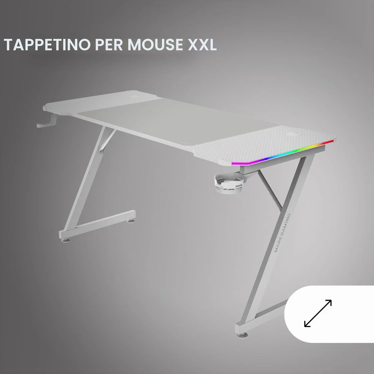 Marsgaming MGD-X140RGB scrivania gaming 140x60 bianca ARGB