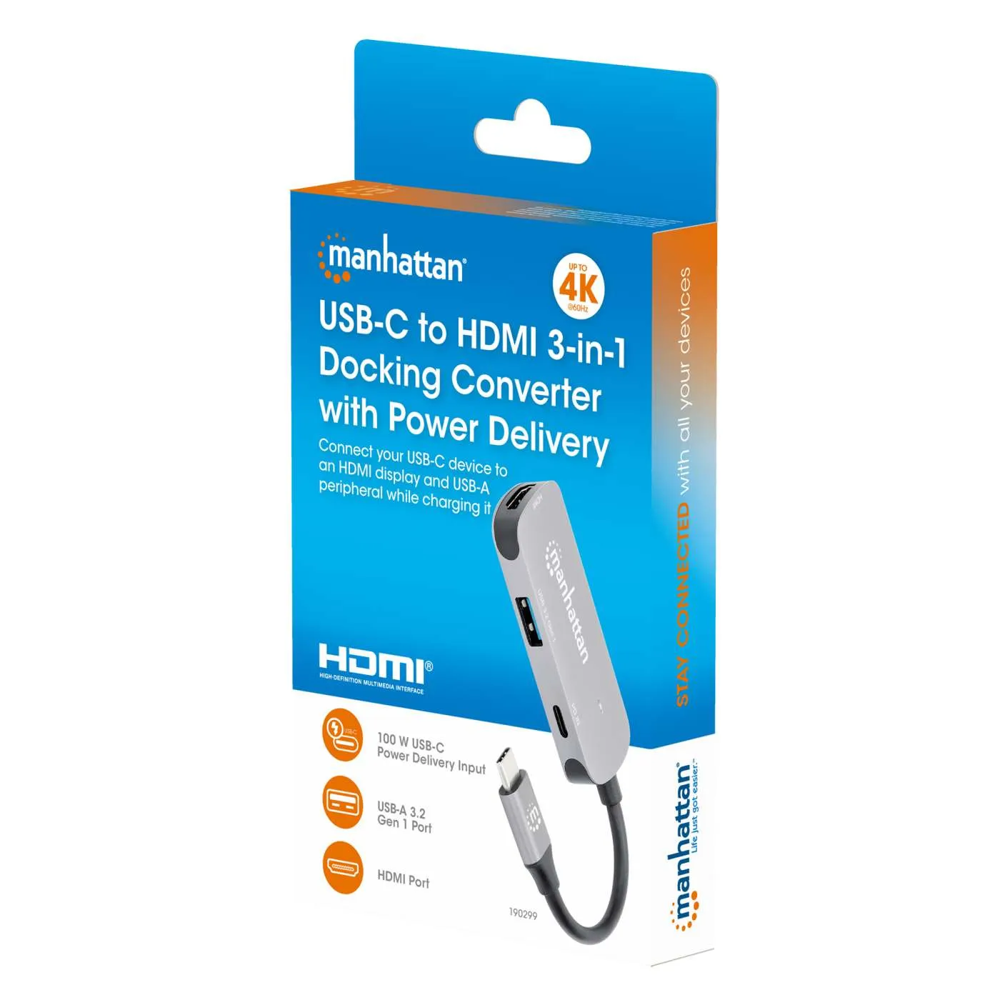 Manhattan Converter Dock USB-C HDMI 4K USB-A PD 100W