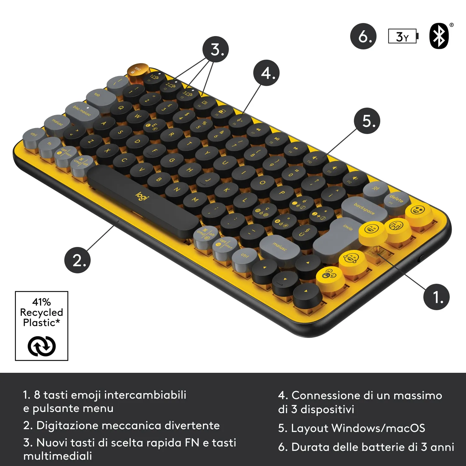 Logitech POP Keys tastiera meccanica wireless Blast ITA