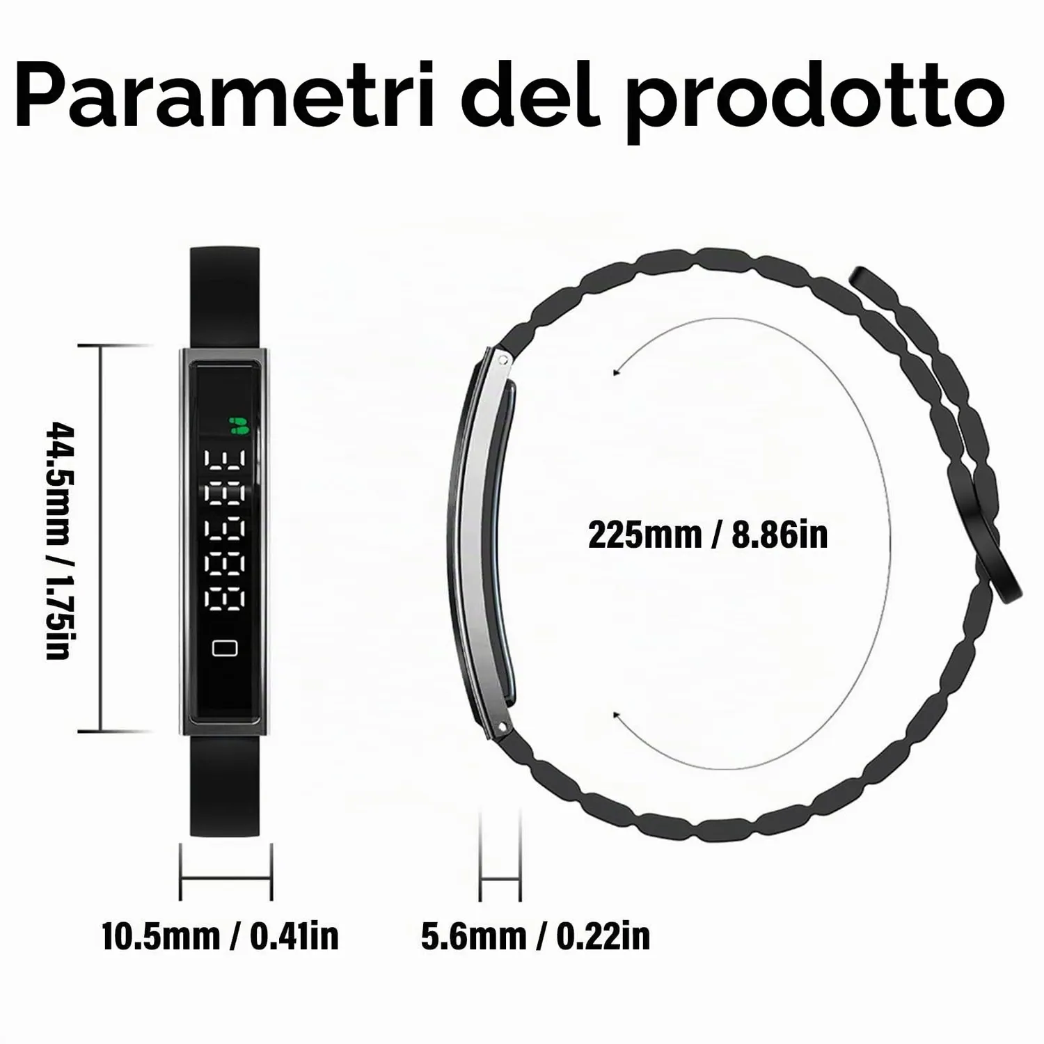 Zunate Fitness Tracker Band 7330F3852 bracciale smart nero acciaio