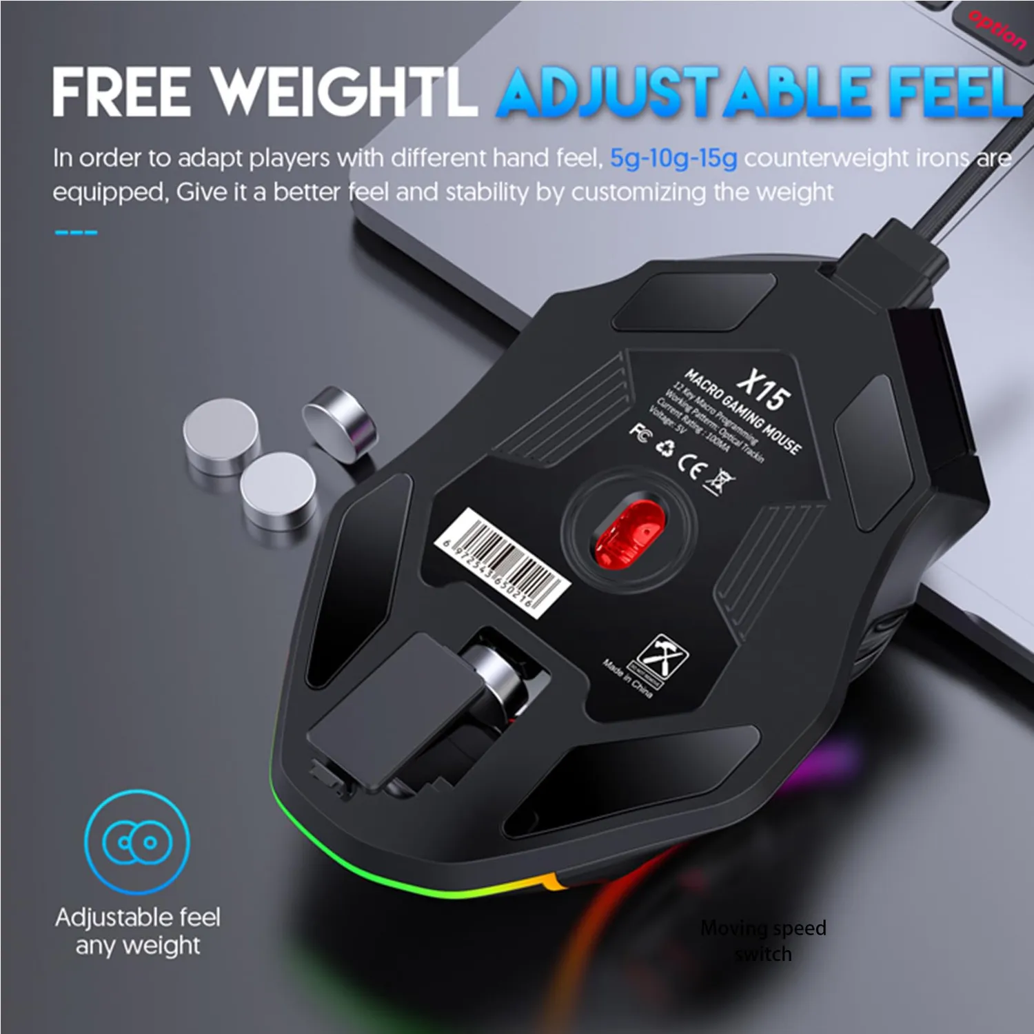 Zunate Mouse Gaming RGB 12800 DPI 7 Tasti Cablato
